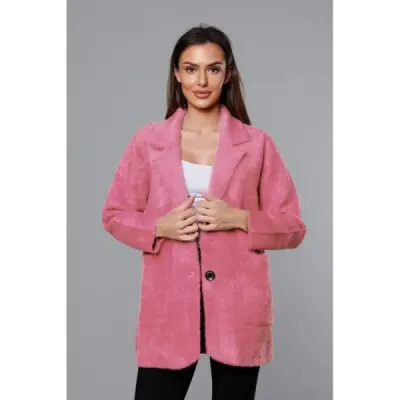 Krátký vlněný dámský kabát alpaka MODA7108-1 lososový
