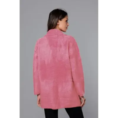 Krátký vlněný dámský kabát alpaka MODA7108-1 lososový