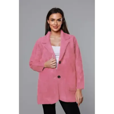 Krátký vlněný dámský kabát alpaka MODA7108-1 lososový