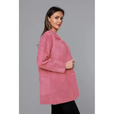 Krátký vlněný dámský kabát alpaka MODA7108-1 lososový