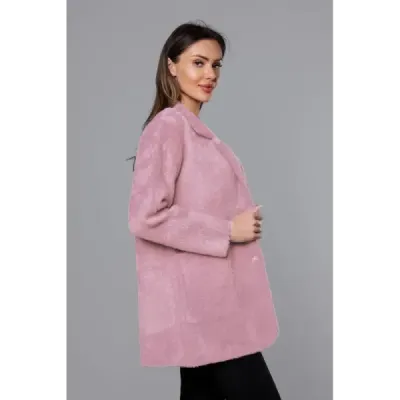 Krátký vlněný dámský kabát alpaka MODA7108-1 světle růžový