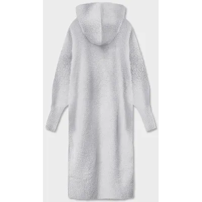 Dlouhý vlněný kabát alpaka s kapucí MODA105 světle šedý
