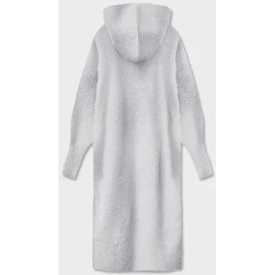 Dlouhý vlněný kabát alpaka s kapucí MODA105 světle šedý