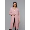 Dlouhý vlněný kabát alpaka s kapucí MODA105 světle růžový