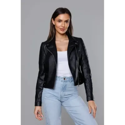 Krátká dámská koženková bunda MODA8031 černá