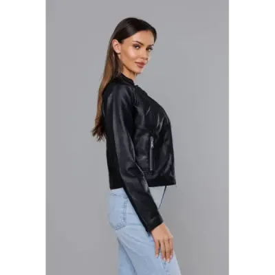 Klasická dámská koženková bunda MODA8033 černá Klasická dámská koženková bunda MODA8033 černá