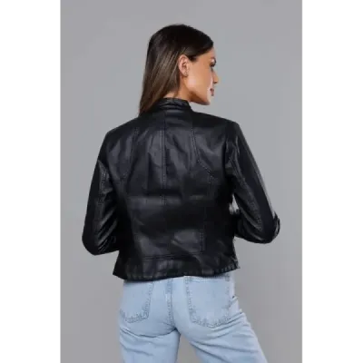 Klasická dámská koženková bunda MODA8033 černá Klasická dámská koženková bunda MODA8033 černá