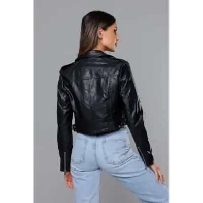 Krátká dámská koženková bunda MODA8039 černá