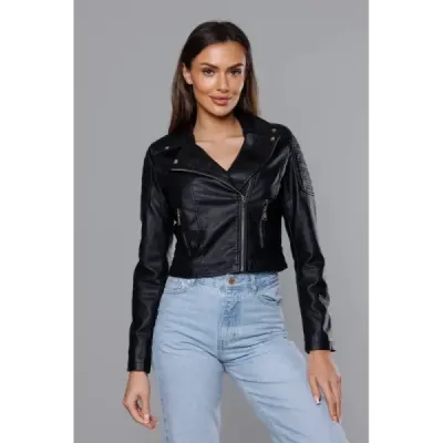 Krátká dámská koženková bunda MODA8028 černá