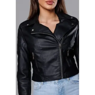 Krátká dámská koženková bunda MODA8028 černá
