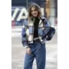 Krátká dámská košilová bunda MODA1839 modrá