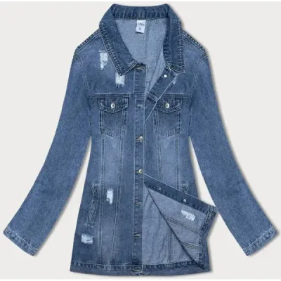 Dlouhá dámská jeansová bunda MODA8728 modrá