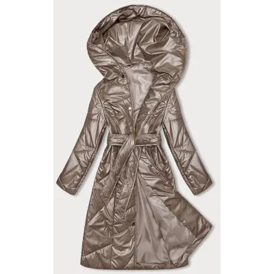 Dlouhá dámská přechodná bunda MODA8179 cappuccino