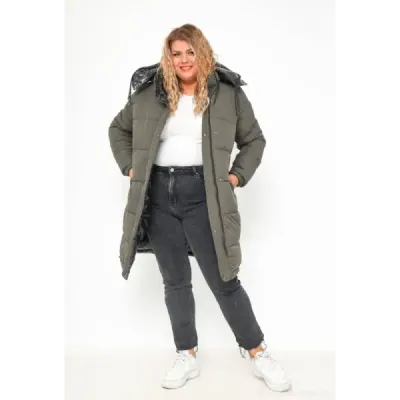 Hrubá dámská zimní bunda MODA768 černo-khaki