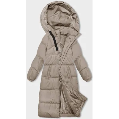 Dlouhá silná dámská zimní bunda s kapucí MODA3163 světle béžová