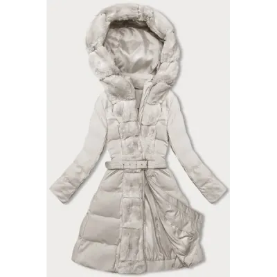 Dámská zimní bunda s ozdobnou kožešinou MODA3158 ecru