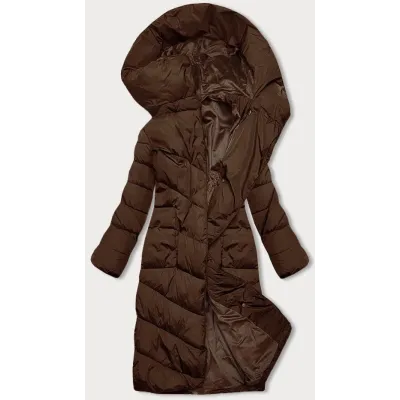Dlouhá dámská zimní bunda MODA033 hnědá