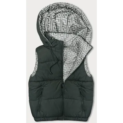 Krátká dámská vesta s kapucí MODA9091 army
