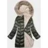 Dámská oboustranná zimní bunda MODA8203BIG khaki-běžova