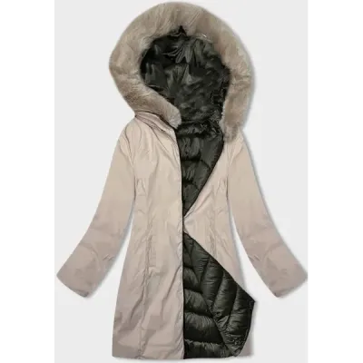 Dámská oboustranná zimní bunda MODA8203BIG khaki-běžova