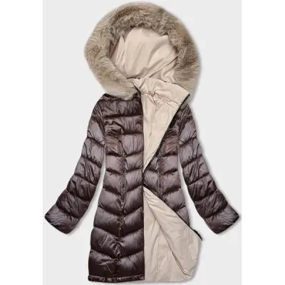 Dámská oboustranná zimní bunda MODA8203BIG hnědo-běžova
