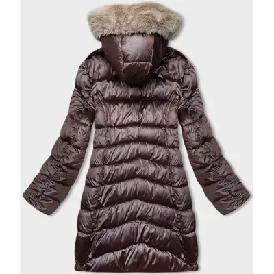 Dámská oboustranná zimní bunda MODA8203BIG hnědo-běžova