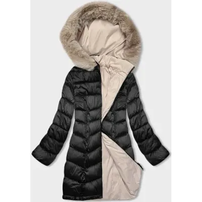 Oboustranná dámská zimní bunda MODA8202 černo-béžová
