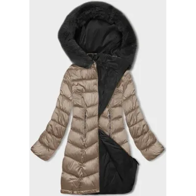 Oboustranná dámská zimní bunda MODA8202 cappuccino-černá