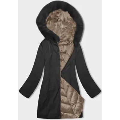 Oboustranná dámská zimní bunda MODA8202 cappuccino-černá