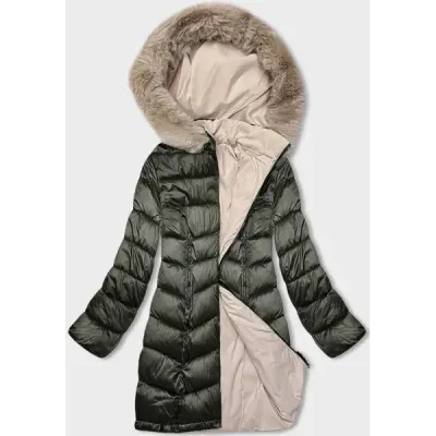 Oboustranná dámská zimní bunda MODA8202 khaki-béžová