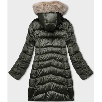 Oboustranná dámská zimní bunda MODA8202 khaki-béžová
