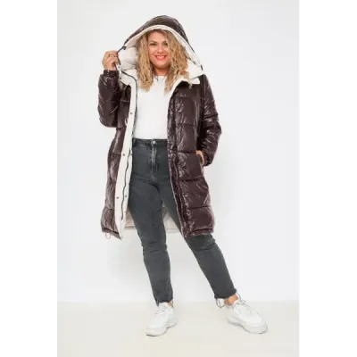 Hrubá oboustranná zimní bunda MODA767 hněda-ecru