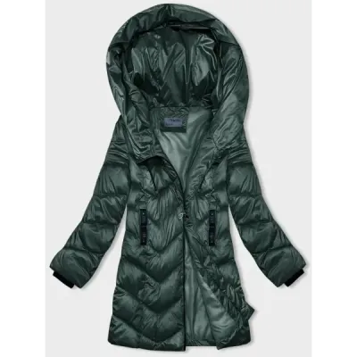 Dámská zimní bunda s asymetrickým zipem MODA8167BIG tmavě zelená