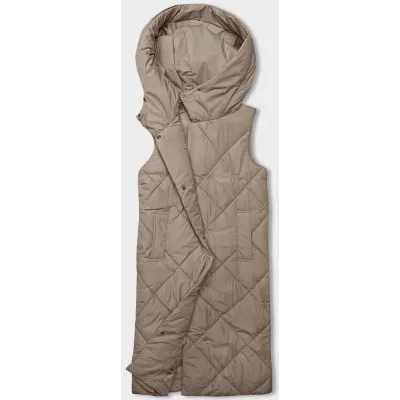 Dlouhá dámská vesta oversize MODA3165 tmavě béžová