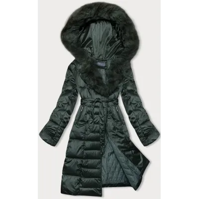 Dámská zimní bunda s páskem S\'WEST MODA8195 tmavě zelená