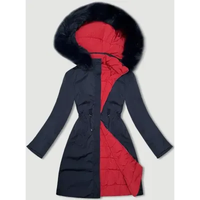 Dámská bunda s kapucí MODA9159 tmavomodro-červená