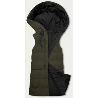 Oboustranná dámská vesta oversize MODA724 khaki-černá
