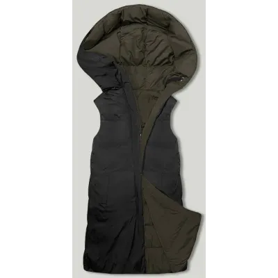 Oboustranná dámská vesta oversize MODA724 khaki-černá