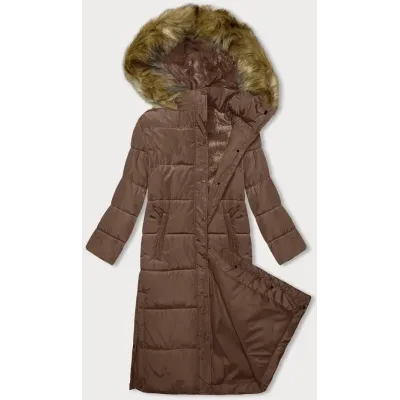Dlouhá dámská zimní bunda s kapucí MODA726 camel