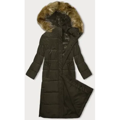 Dlouhá dámská zimní bunda s kapucí MODA726 khaki