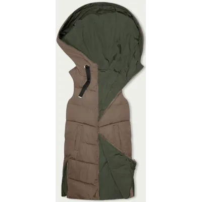 Dlouhá dámská oboustranná vesta MODA8159 béžova-khaki