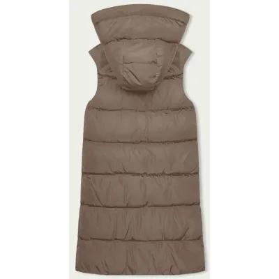 Dlouhá dámská oboustranná vesta MODA8159 béžova-khaki