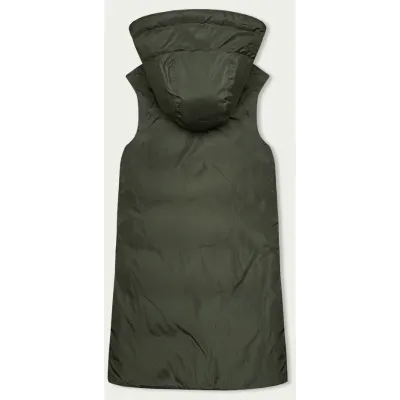 Dlouhá dámská oboustranná vesta MODA8159 béžova-khaki