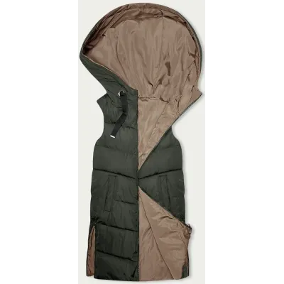 Dlouhá dámská oboustranná vesta MODA8159 khaki-běžova