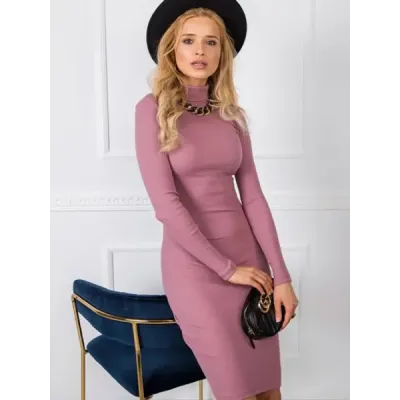 Dámské žebrované šaty Rue Paris růžové MODA5133