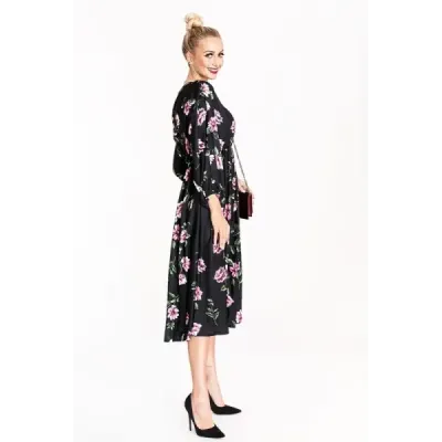 Dámské šaty ve stylu kimono MODA02116 černo-růžové