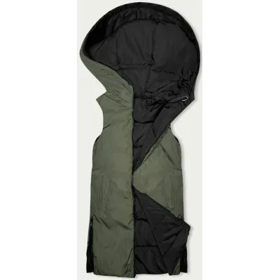 Dámská dlouhá vesta oboustranná MODA8248 černo-khaki