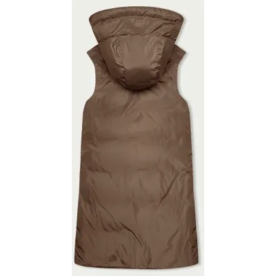 Dámská dlouhá vesta oboustranná MODA8248 khaki-béžová