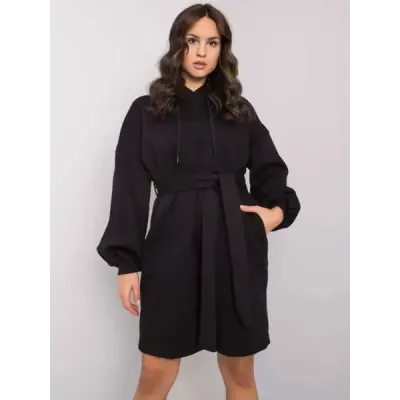 Oversize mikinové šaty s velbloudím páskem MODA7253 černé