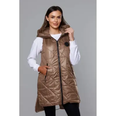 Prošívaná dámská vesta MODA8238BIG tmavě béžová